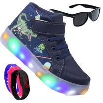 Tenis Botinha Masculino De Led Com Calce Facil Infantil Dinossauro Personagem DIversÃo Luzinha + Oculos + Relogio Tenis Botinha Masculino De Led Com Calce Facil Infantil Dinossauro Personagem DIversÃo Luzinha + Oculos + Relogio