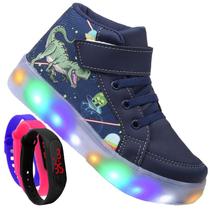 Tenis Botinha Masculino De Led Com Calce Facil Infantil Dinossauro Personagem DIversÃo Luzinha + Relogio