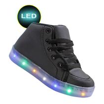 Tenis botinha preta com luzes de led infantil cano medio meninas meninos