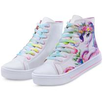 Tênis Botinha Unicórnio Menina Cano Alto Branco/Colorido Mz Shoes
