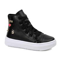 Tênis Botinha Ykes Cano Alto De Amarração Apliques Metalizado Super Confortável Infantil (66020)