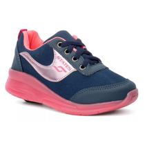 Tênis Botinho Meninas Rodinha Removível Patins Marinho Pink