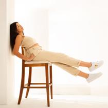 Tênis Branco Feminino com Listras Douradas Sola Anti-Derrapante