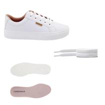 Tênis Branco Feminino Premium Casual com Palmilha Extra de PU e Cadarço de Algodão