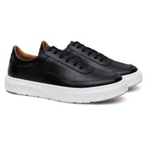 Tênis Branco Masculino Em Couro Solado Costurado Macio Clássico