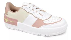 Tênis Branco Rosa Casual Feminino Plataforma