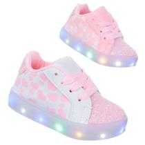 Tenis Calçado com luz de Led Meninas Rosa Branco PC026