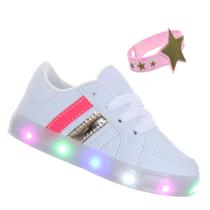 Tenis calçado com Luz Pisca Branco dourado rosa Infantil