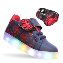 Tênis Calçado de Criança Infantil Menino Aranha Luz Led Com Pulseira Azul