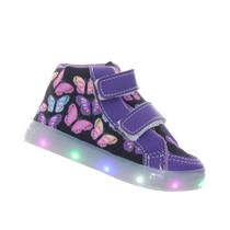 Tenis calçado infantil de menina com luzinha de led que brilha borboletas