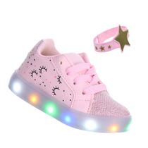 Tenis Calçado Infantil Menina Com Luz Pisca Brilha Acende Vem Com Pulseira de Criança