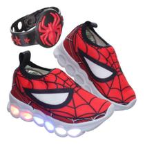 Tenis Calçado Led Luz Criança Pisca Menino Aranha Preto Vermelho - PC