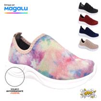 Tênis Calce Fácil elástico sem cadarço bordado Slip on Preto