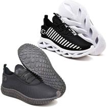 Tênis Caminhada Academia Corrida Confortavel 2 Pares Diferentes Preto/Branco Tênis Caminhada Academia Corrida Confortavel 2 Pares Diferentes Preto/Branco