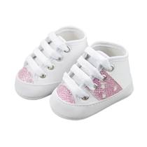 Tênis cano alto de bebê branco glitter rosa soffete