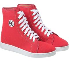 Tênis Cano Alto Feminino Barato Lona Preto Vermelho