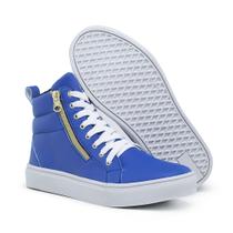 Tênis Cano Alto Feminino Treino Academia Fitness Com Zíper Azul Tênis Cano Alto Feminino Treino Academia Fitness Com Zíper Azul