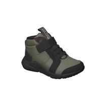 Tênis Cano Alto Infantil Masculino Ortopé Sport Comfort Fecho Fita Aderente Verde Militar