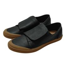 Tênis Cano Curto tiras autocolantes Couro Preto Tênis Cano Curto tiras autocolantes Couro Preto