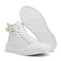 Tênis Cano Médio Feminina Botinha Fitness Academia Com Fivela Branco Tênis Cano Médio Feminina Botinha Fitness Academia Com Fivela Branco