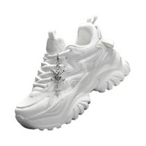 Tênis Casuais Femininos De Plataforma Preta Com Salto Alto, Estilo Punk Fashion Para Todas as