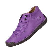Tênis Casuais Femininos plus Size Em Couro Com Costura Manual, Respirável, Plataforma, Estilo Loafer
