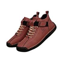 Tênis Casuais Masculinos De Couro Artesanal Respirável, Botas De Cano Baixo Para Atividades Ao Ar