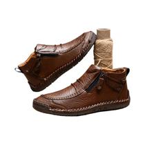 Tênis Casuais Masculinos plus Size De Couro Artesanal Para Outono, Botas Respiráveis De Cano Curto