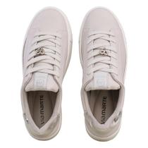 Tênis Casual Branco e Dourado Solado Listrado Via Marte