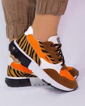 Tênis Casual Confort EX Animal print e Laranja Feminino - Legut