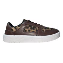 Tênis Casual de Camurça com Estampa de Onça Feminino Moleca 5791.110 Marrom