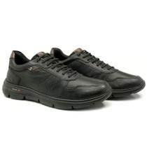 Tênis Casual em Couro Masculino Leve Tesla Preto Ferricelli