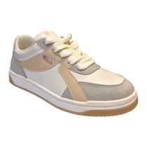 Tênis Casual Fem Ramarim Camurça Off White/Cinza 25-63102