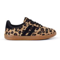 Tênis Casual Feminino Animal Print Duas Listras Onça Tênis Casual Feminino Animal Print Duas Listras Onça