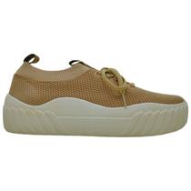 Tênis Casual Feminino BKR Amorella Sneakers Confortável Macio Com Elástico Solado Alto B5160 Bege