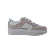 Tênis Casual Feminino Branco Prata Couro Legítimo Flatform