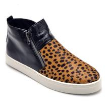 Tênis Casual Feminino Cano Médio Animal Print Onça Conforto