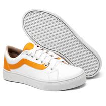 Tênis Casual Feminino Com Cadarço Siena Branco/Laranja