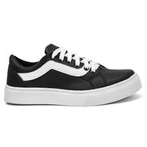 Tênis Casual Feminino Com Cadarço Siena Preto/Branco - Dk Shoes