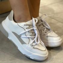 Tênis Casual Feminino Conforto Cadarço Branco Cinza Vizzano 1455.103