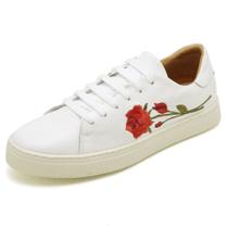 Tenis Casual Feminino Couro Detalhe Flores Forrado Cano Curto Com Cadarço Esportivo Caminhada Tenis Casual Feminino Couro Detalhe Flores Forrado Cano Curto Com Cadarço Esportivo Caminhada