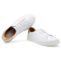 Tenis Casual Feminino Couro Liso Forrado Cano Curto Com Cadarço Esportivo Caminhada