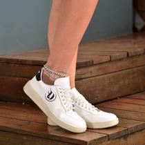 Tênis Casual Feminino Dorf em Couro Off White e Preto
