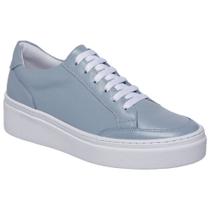 Tenis Casual Feminino em Couro Macio Fly Azul Bebe Confortável