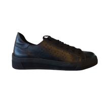 Tênis Casual Feminino em Couro Preto Sola Preta Flatform Tênis Casual Feminino em Couro Preto Sola Preta Flatform