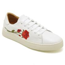 Tênis Casual Feminino Em Couro Q&A Calçados Branco/Flor