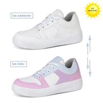 Tênis Casual Feminino Masculino UV Reactive Muda de Cor no Sol Sola Confortável