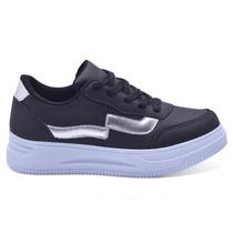 Tênis Casual Feminino Plataforma Confortável Dia a Dia Cor:Preto/PrataTamanho:37 Tênis Casual Feminino Plataforma Confortável Dia a Dia Cor:Preto/PrataTamanho:37