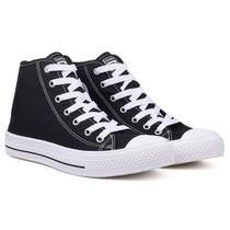 Tenis Casual Feminino Preto Botinha Cano Médio Coleção Moda Leve