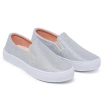 Tênis Casual Feminino Slip On Iate Calce fácil Com Glitter Prático e Confortável